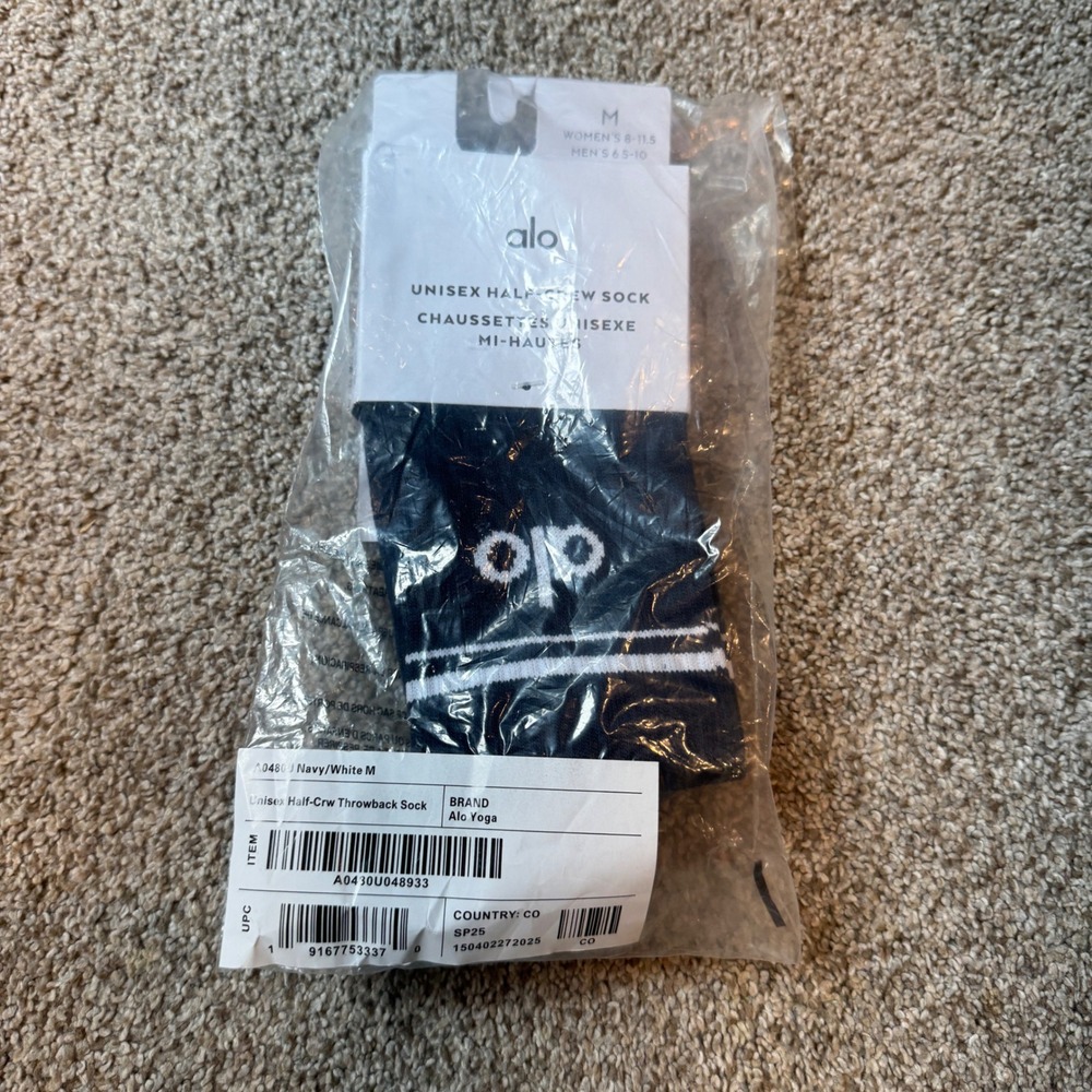 Alo Yoga Unisex Half-Crew Throwback Sock Navy White M A0480U